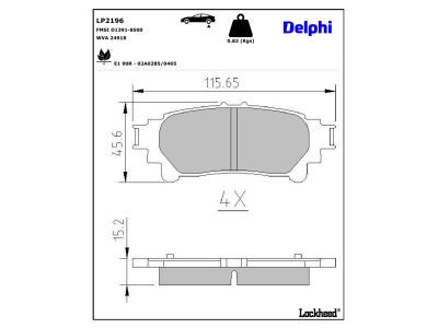 Jeu de 4 plaquettes de frein DELPHI ref. LP2196