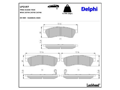 Jeu de 4 plaquettes de frein DELPHI ref. LP2197