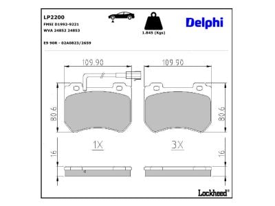 Jeu de 4 plaquettes de frein DELPHI ref. LP2200