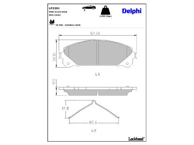 Juego de 4 pastillas de freno (Almohadilla de freno) DELPHI ref. LP2201