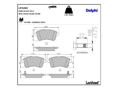 Jeu de 4 plaquettes de frein DELPHI ref. LP2203