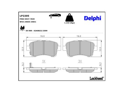 Juego de 4 pastillas de freno (Almohadilla de freno) DELPHI ref. LP2205