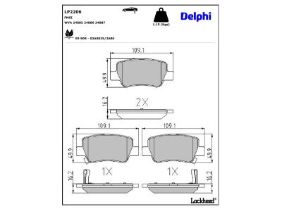 Jeu de 4 plaquettes de frein DELPHI LP2206