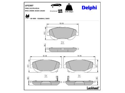 Juego de 4 pastillas de freno (Almohadilla de freno) DELPHI ref. LP2207