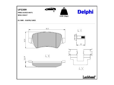 Juego de 4 pastillas de freno (Almohadilla de freno) DELPHI ref. LP2209