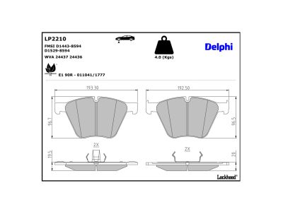 Juego de 4 pastillas de freno (Almohadilla de freno) DELPHI ref. LP2210