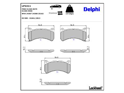 Juego de 4 pastillas de freno (Almohadilla de freno) DELPHI ref. LP2211
