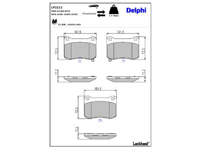 Jogo de 4 pastilhas de travão DELPHI ref. LP2212