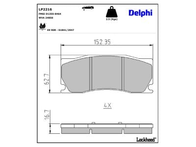 Juego de 4 pastillas de freno (Almohadilla de freno) DELPHI ref. LP2216