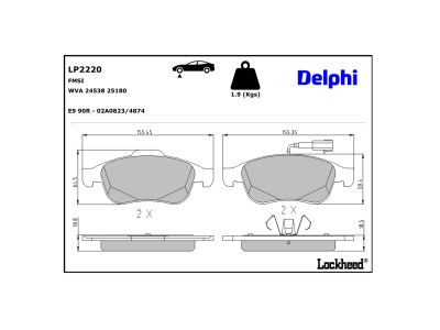 Juego de 4 pastillas de freno (Almohadilla de freno) DELPHI ref. LP2220