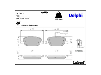 Jeu de 4 plaquettes de frein DELPHI ref. LP2223