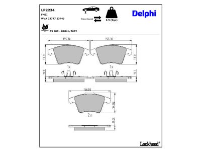 Juego de 4 pastillas de freno (Almohadilla de freno) DELPHI ref. LP2224