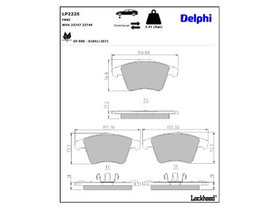 Juego de 4 pastillas de freno (Almohadilla de freno) DELPHI ref. LP2225