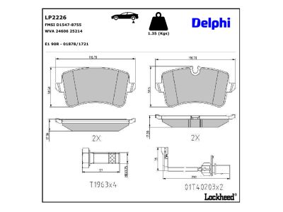 Juego de 4 pastillas de freno (Almohadilla de freno) DELPHI ref. LP2226