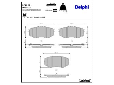 Juego de 4 pastillas de freno (Almohadilla de freno) DELPHI ref. LP2227