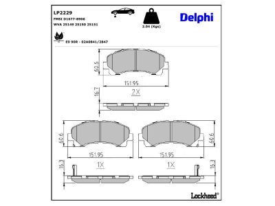 Jeu de 4 plaquettes de frein DELPHI ref. LP2229