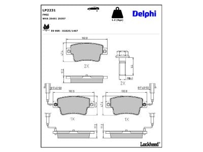Juego de 4 pastillas de freno (Almohadilla de freno) DELPHI ref. LP2231