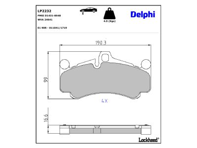 Jeu de 4 plaquettes de frein DELPHI LP2232