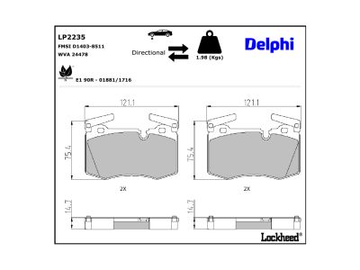 Jogo de 4 pastilhas de travão DELPHI ref. LP2235