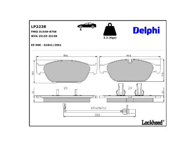 Juego de 4 pastillas de freno (Almohadilla de freno) DELPHI ref. LP2238