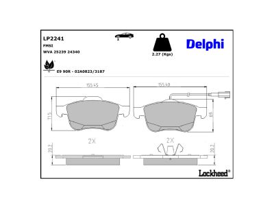 Juego de 4 pastillas de freno (Almohadilla de freno) DELPHI ref. LP2241