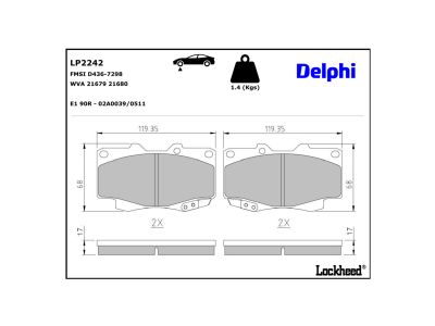 Jeu de 4 plaquettes de frein DELPHI LP2242