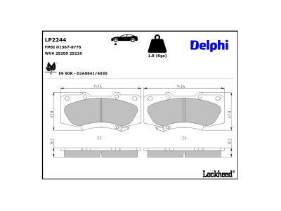 Juego de 4 pastillas de freno (Almohadilla de freno) DELPHI ref. LP2244