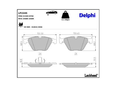 Juego de 4 pastillas de freno (Almohadilla de freno) DELPHI ref. LP2245