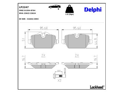 Juego de 4 pastillas de freno (Almohadilla de freno) DELPHI ref. LP2247