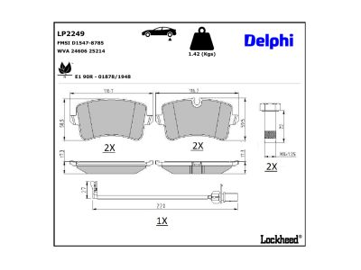 Juego de 4 pastillas de freno (Almohadilla de freno) DELPHI ref. LP2249