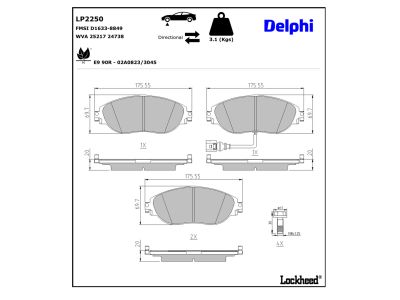 Jeu de 4 plaquettes de frein DELPHI ref. LP2250