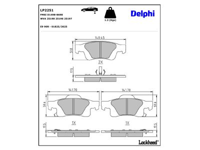 Juego de 4 pastillas de freno (Almohadilla de freno) DELPHI ref. LP2251