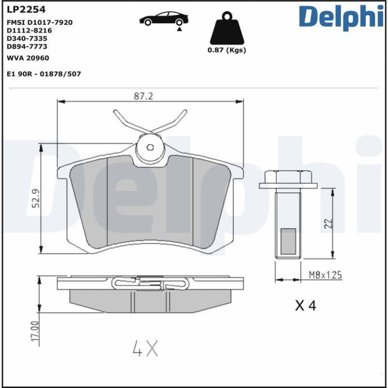 Jeu de 4 plaquettes de frein DELPHI ref. LP2254