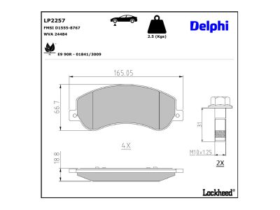 Juego de 4 pastillas de freno (Almohadilla de freno) DELPHI ref. LP2257