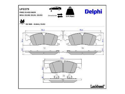Juego de 4 pastillas de freno (Almohadilla de freno) DELPHI ref. LP2275