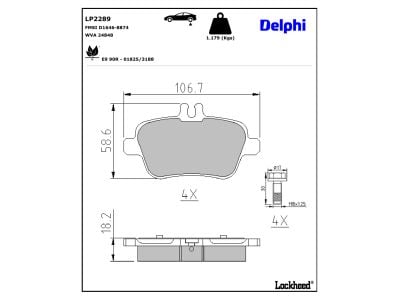 Juego de 4 pastillas de freno (Almohadilla de freno) DELPHI ref. LP2289