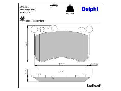 Juego de 4 pastillas de freno (Almohadilla de freno) DELPHI ref. LP2291