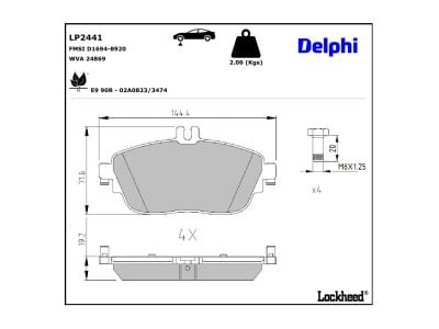 Juego de 4 pastillas de freno (Almohadilla de freno) DELPHI ref. LP2441
