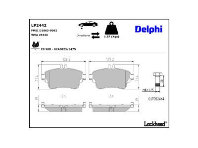 Jogo de 4 pastilhas de travão DELPHI LP2442