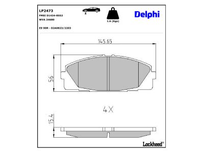 Juego de 4 pastillas de freno (Almohadilla de freno) DELPHI ref. LP2473