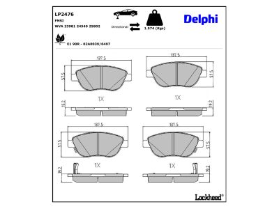 Juego de 4 pastillas de freno (Almohadilla de freno) DELPHI ref. LP2476