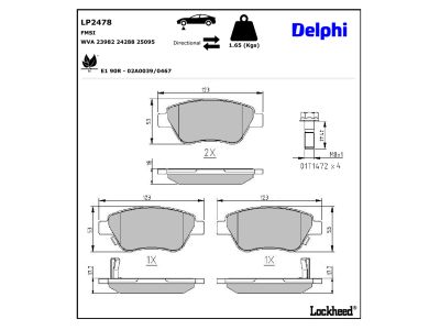Juego de 4 pastillas de freno (Almohadilla de freno) DELPHI ref. LP2478