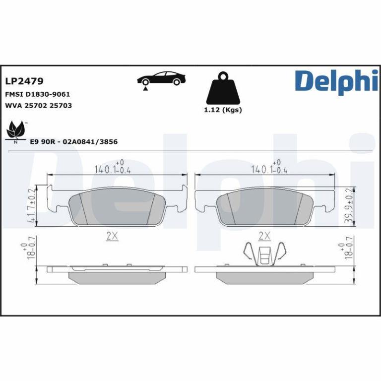 Jeu de 4 plaquettes de frein DELPHI ref. LP2479