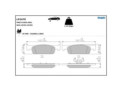 Jeu de 4 plaquettes de frein DELPHI ref. LP2479