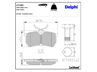 Jeu de 4 plaquettes de frein DELPHI ref. LP2480