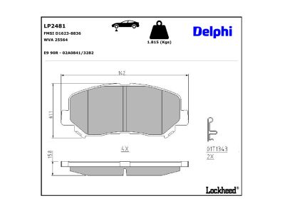 Juego de 4 pastillas de freno (Almohadilla de freno) DELPHI ref. LP2481