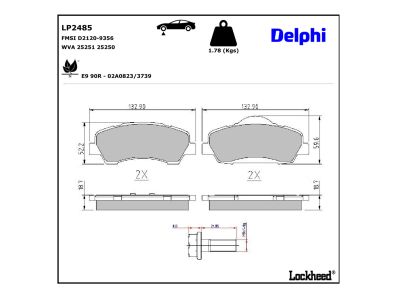 Jeu de 4 plaquettes de frein DELPHI ref. LP2485