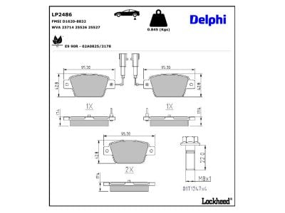 Jeu de 4 plaquettes de frein DELPHI ref. LP2486