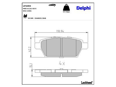 Juego de 4 pastillas de freno (Almohadilla de freno) DELPHI ref. LP2493