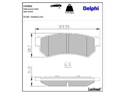 Jeu de 4 plaquettes de frein DELPHI LP2502